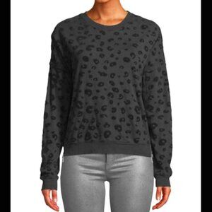 RAILS Marlo Flocked Leopard Sweatshirt Side Zip Knit Top black Size Large